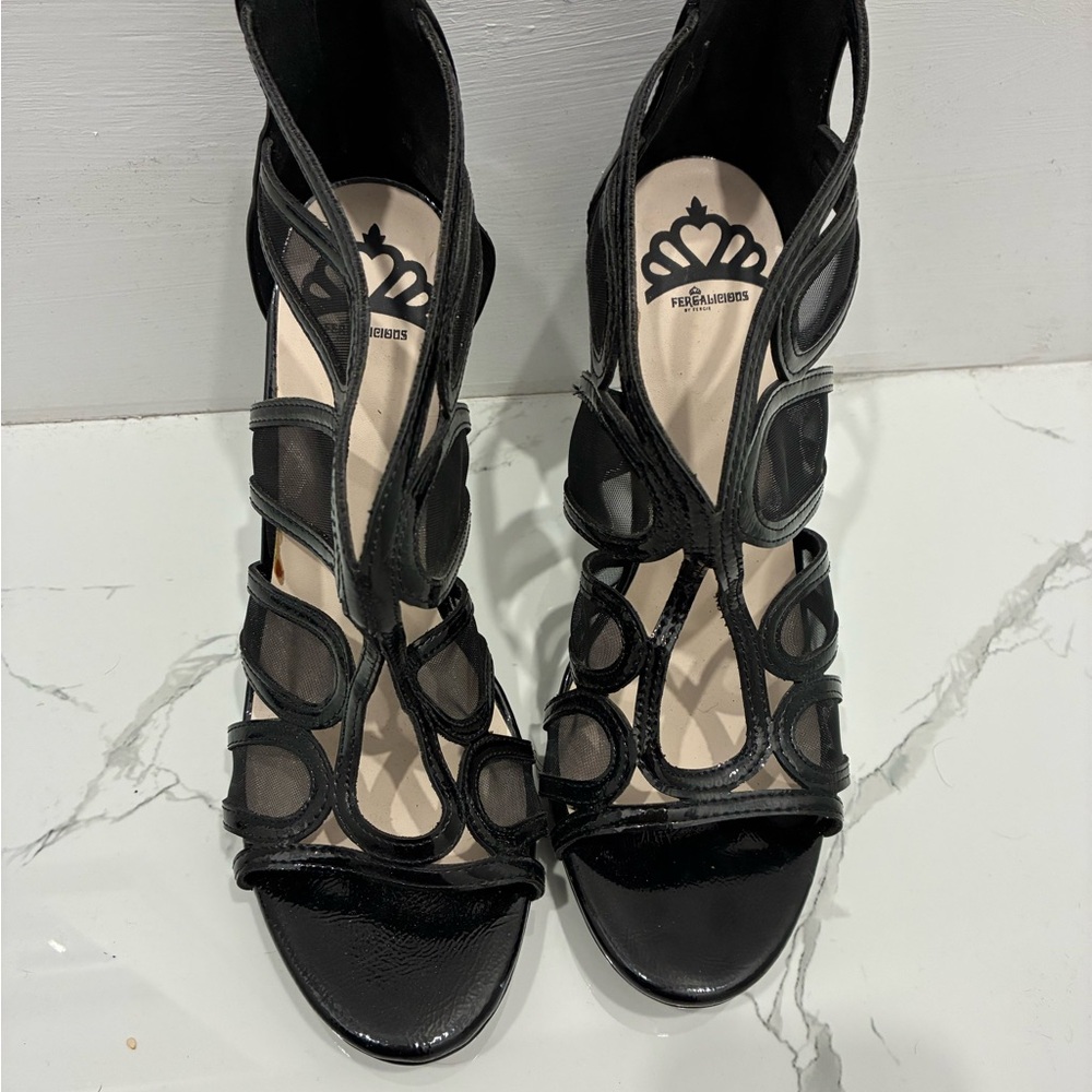 Fergalicious by Fergie Black Caged Mesh Stiletto Heels – Size 9